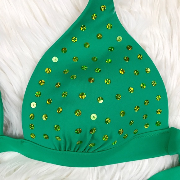 Green & Gold Sequined Bikini Top - Picture 4 of 4